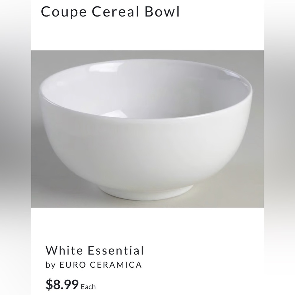 NEW White Coupe Cereal Bowl euro ceramica 10 pc